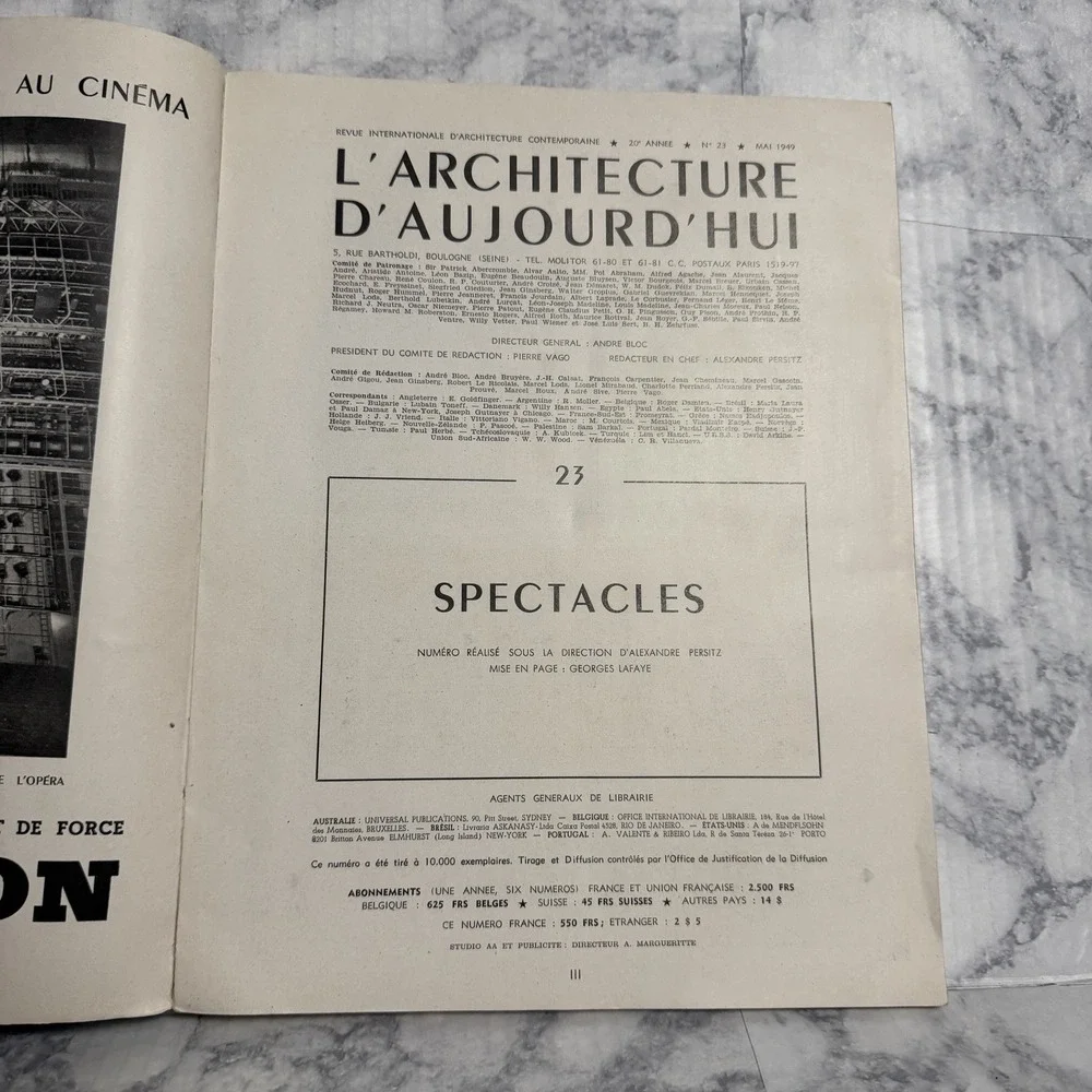 L'architecture d'aujourd'hui N°23 SPECTACLES Mai 1949 Magazine